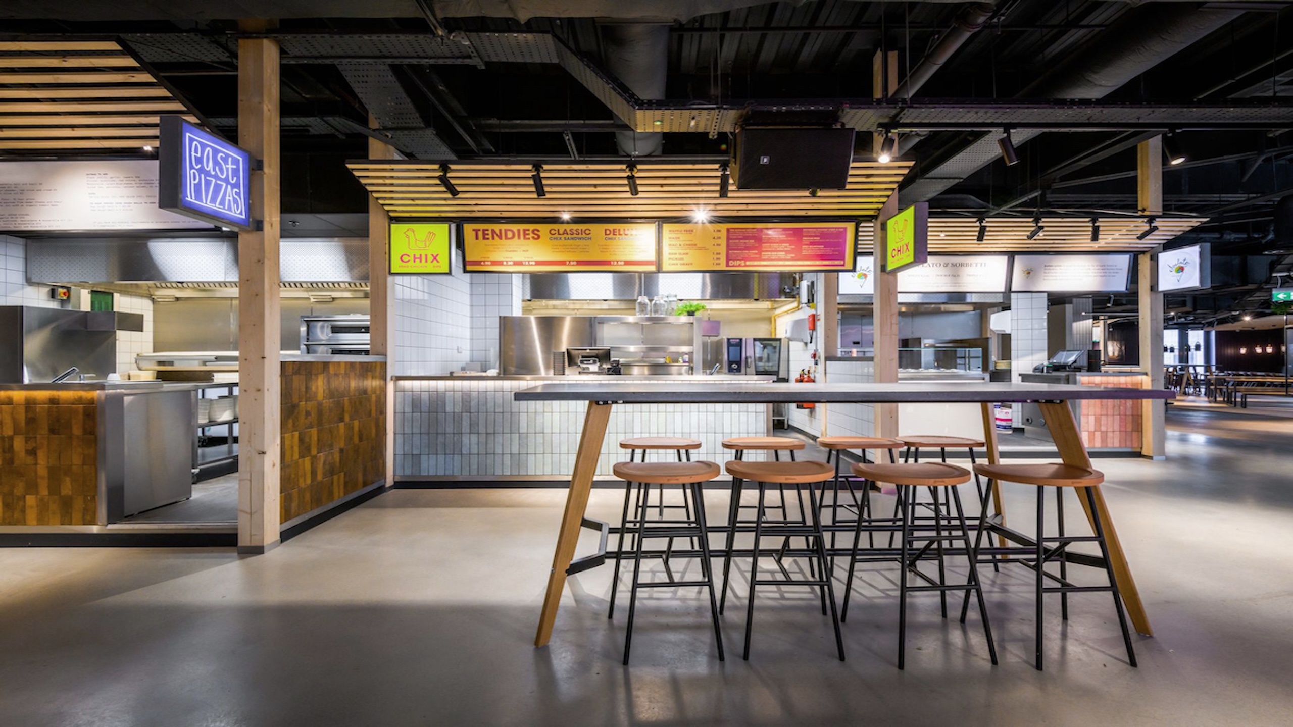 Full service food hall design for new projects, food hall refurbs and feasibility
